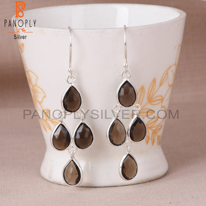 Smoky Gem Handmade Fine S 925 Silver Dangle Earrings