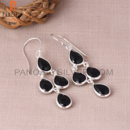 Black Gem S 925 Silver Onyx Chandelier Earrings