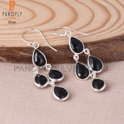 Black Gem S 925 Silver Onyx Chandelier Earrings