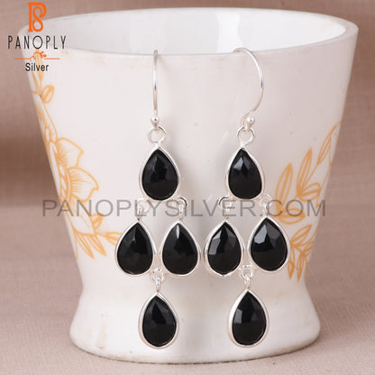 Black Gem S 925 Silver Onyx Chandelier Earrings