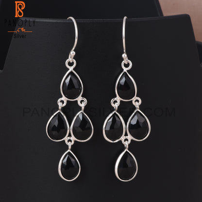 Black Gem S 925 Silver Onyx Chandelier Earrings