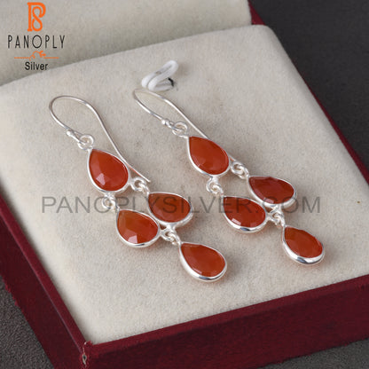 Red Onyx Dangle Hoop Chandelier Earrings