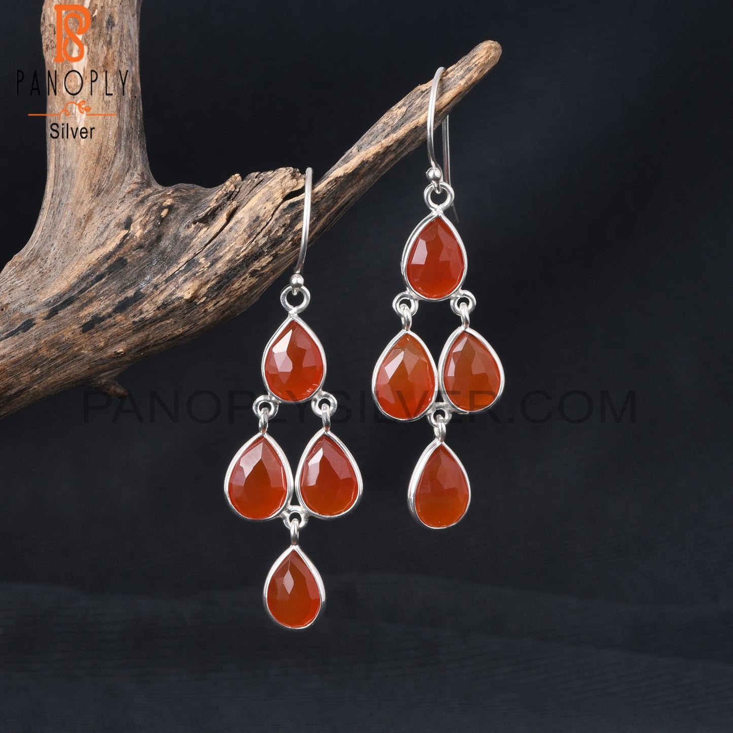 Red Onyx Dangle Hoop Chandelier Earrings