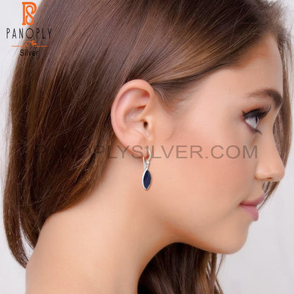 Briolette Cut 925 Silver Corundum Blue Cultured Earrings