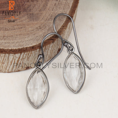 Black Plated 925 Silver Briolette Cut Crystal Dangle Earrings