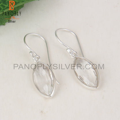 Briolette Cut Crystal Quartz 925 Silver Marquise Earrings