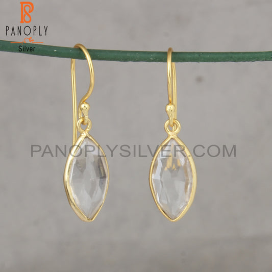 Marquise Shape 925 Sterling Silver Gold Dangle Earrings