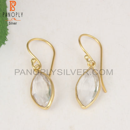 Marquise Shape 925 Sterling Silver Gold Dangle Earrings