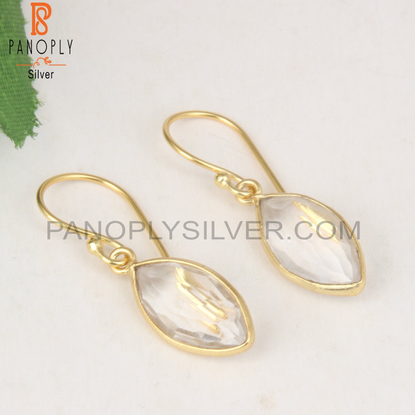 Marquise Shape 925 Sterling Silver Gold Dangle Earrings