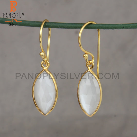 White Moonstone Gold Plating Marquise Shape Earrings