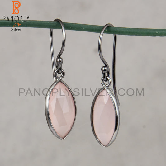 Rose Chalcedony Marquise Shape Black 925 Silver Earrings