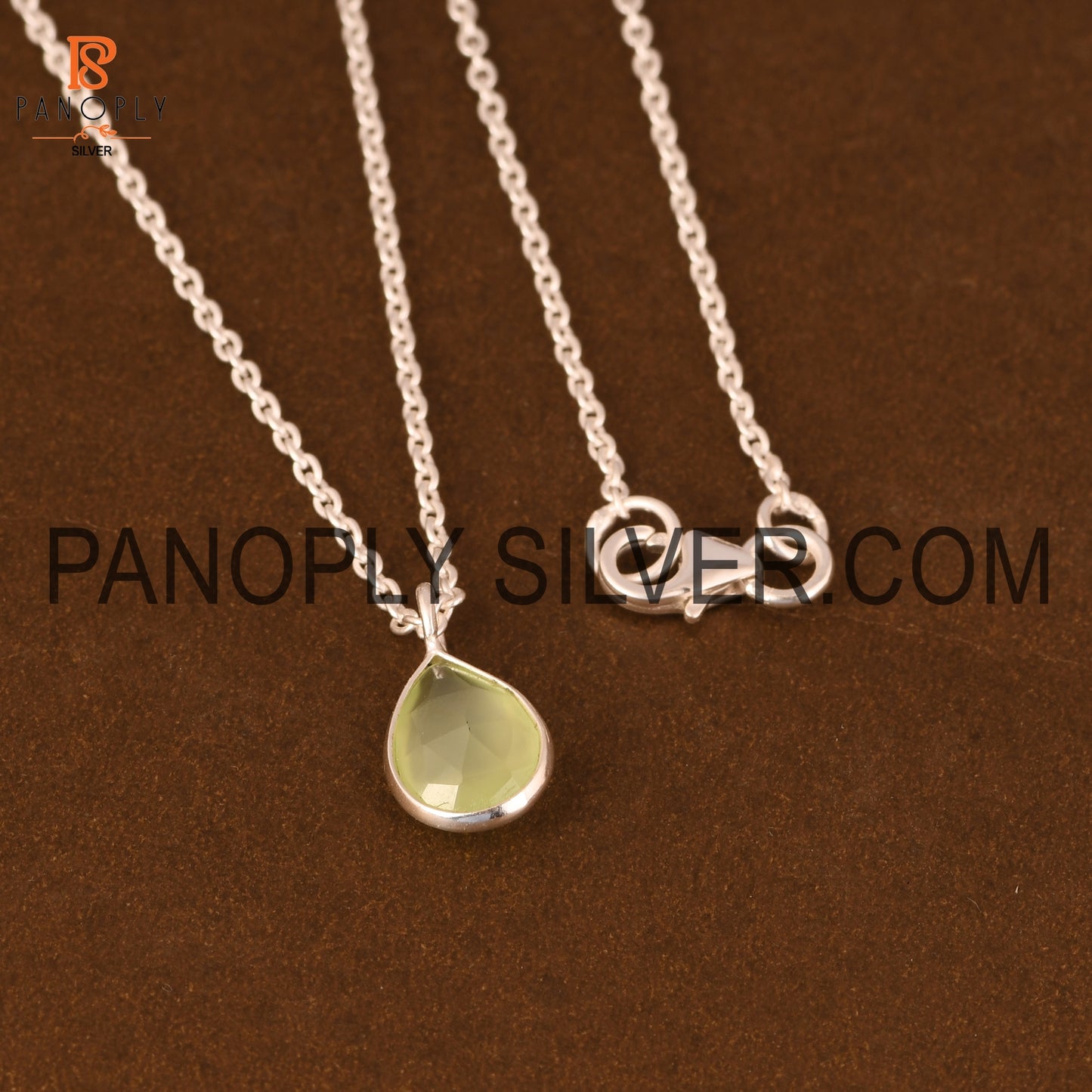 Prehnite Chalcedony Teardrop Silver Chain Pendant