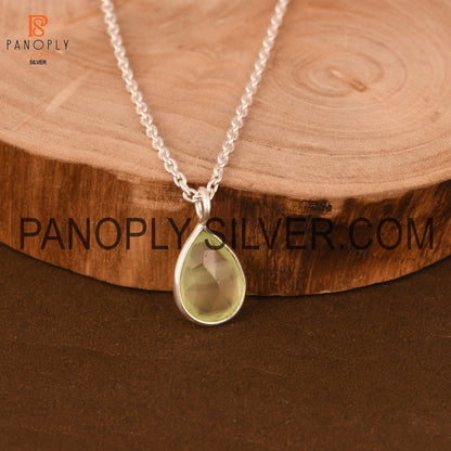 Prehnite Chalcedony Teardrop Silver Chain Pendant