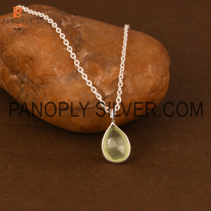 Prehnite Chalcedony Teardrop Silver Chain Pendant