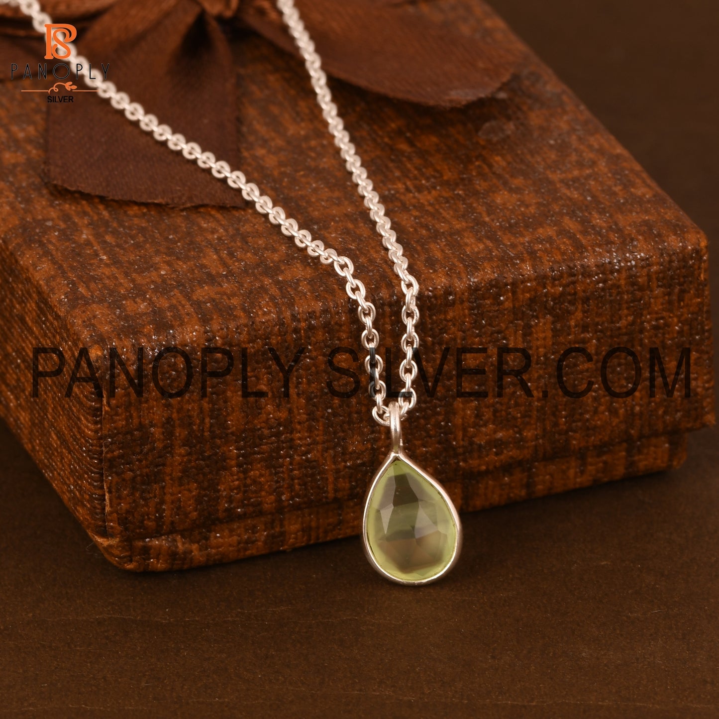 Prehnite Chalcedony Teardrop Silver Chain Pendant