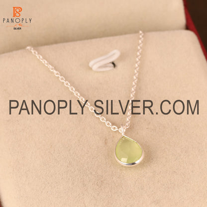 Prehnite Chalcedony Teardrop Silver Chain Pendant