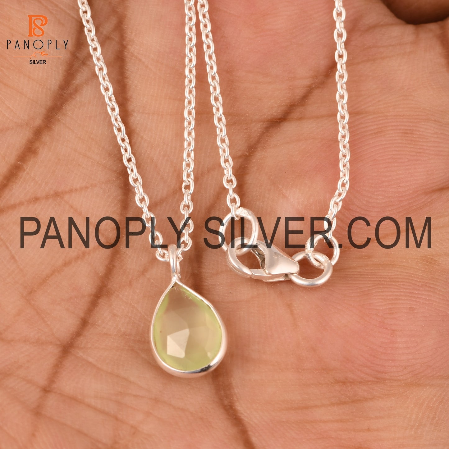 Prehnite Chalcedony Teardrop Silver Chain Pendant