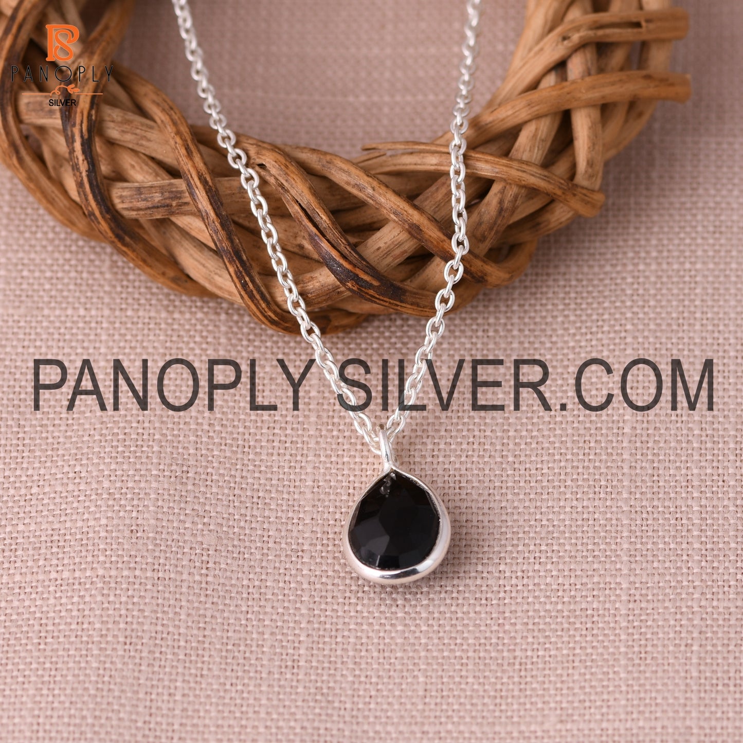 Black Onyx Gemstone Silver Teardrop Chain Pendant