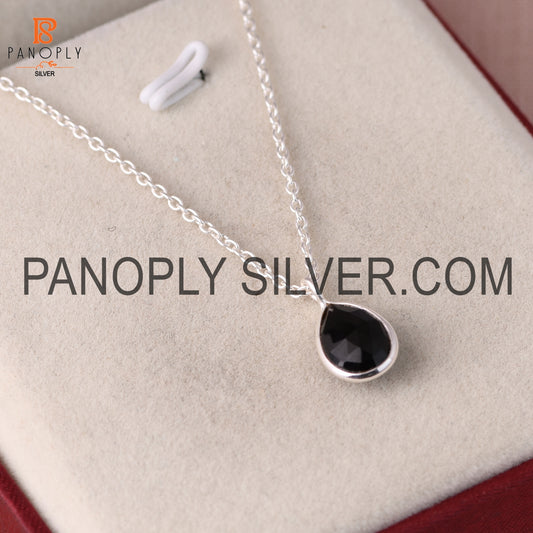 Black Onyx Gemstone Silver Teardrop Chain Pendant