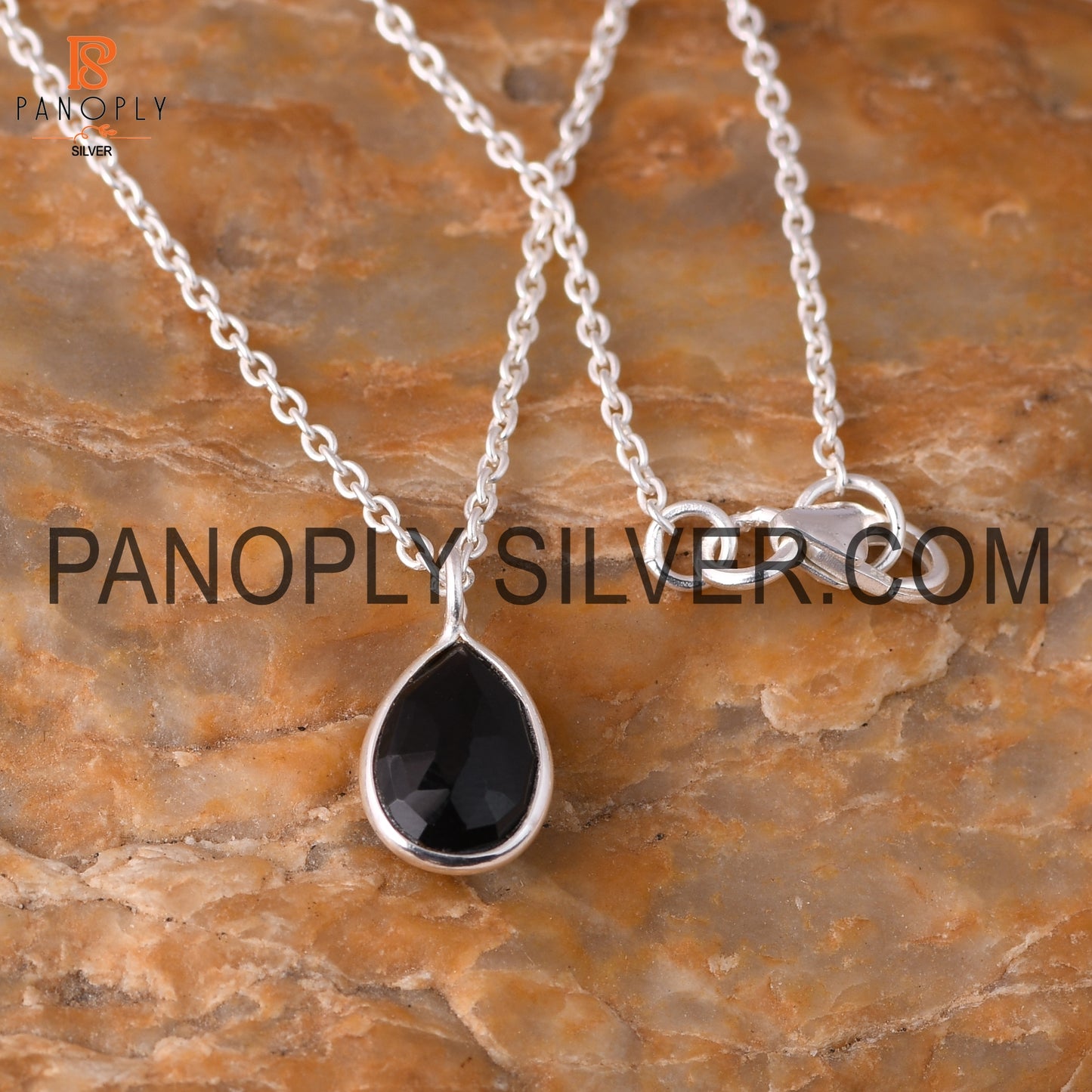 Black Onyx Gemstone Silver Teardrop Chain Pendant