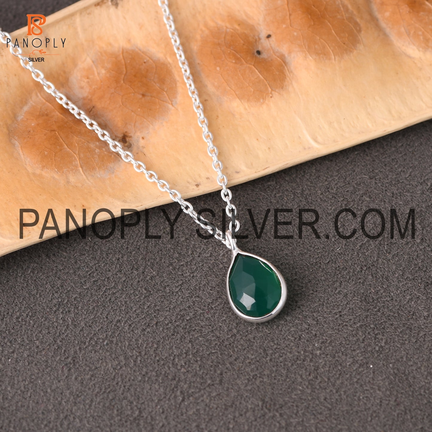 925 Sterling Silver Green Onyx Gemstone Drop Pendant