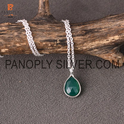 925 Sterling Silver Green Onyx Gemstone Drop Pendant