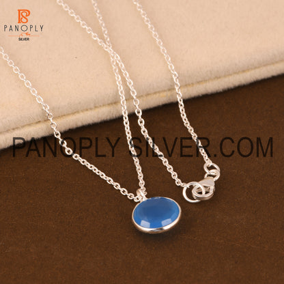 925 Silver Blue Chalcedony Round Pendant For Girls