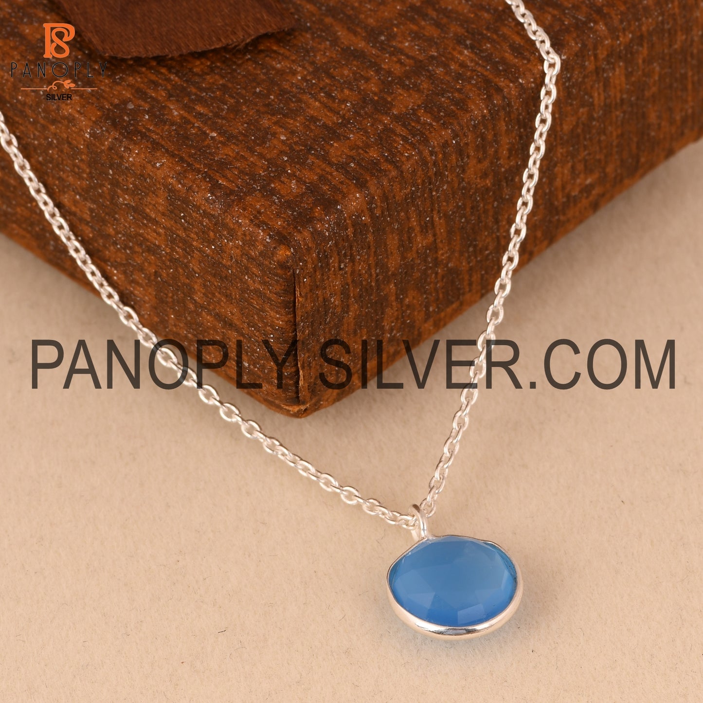 925 Silver Blue Chalcedony Round Pendant For Girls