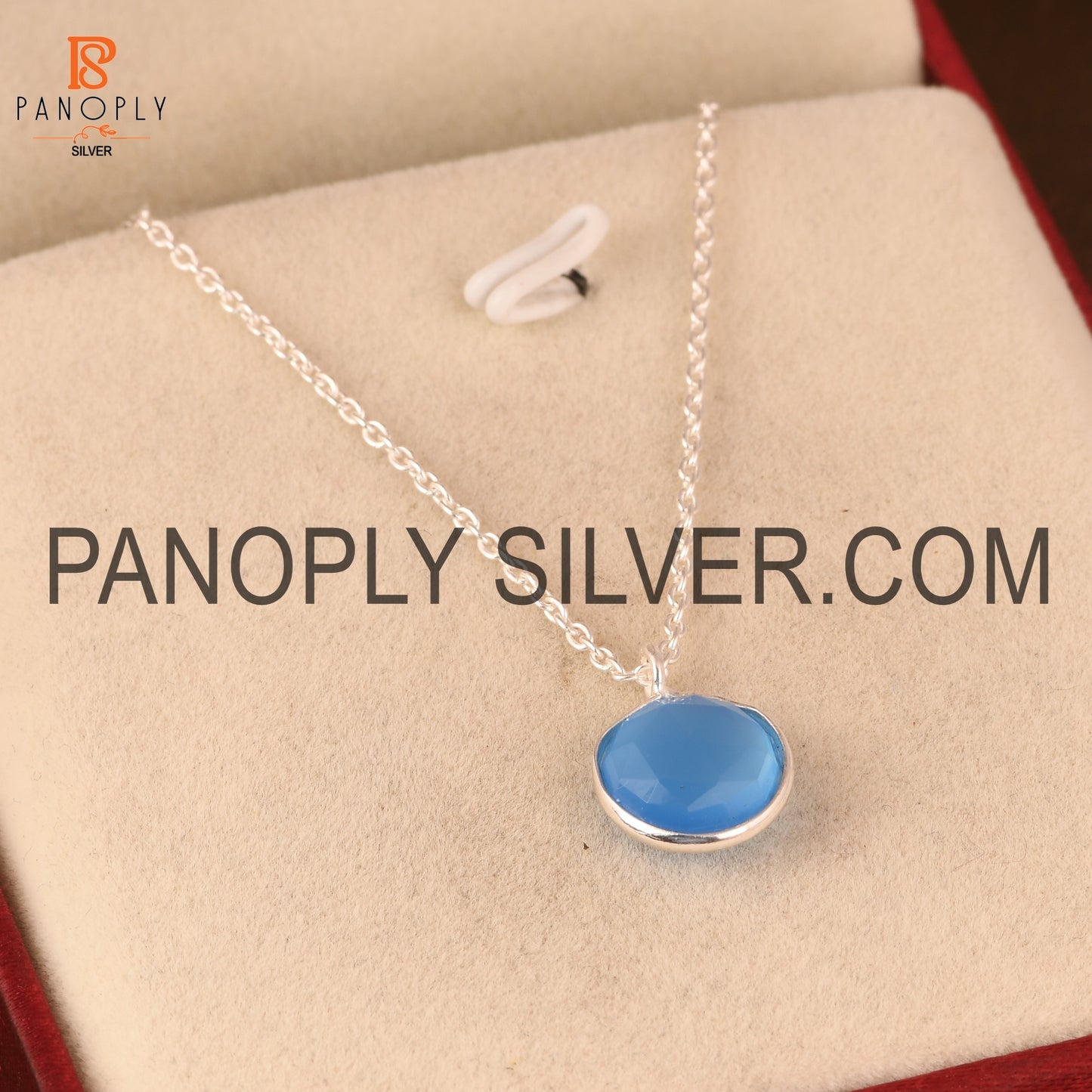 925 Silver Blue Chalcedony Round Pendant For Girls