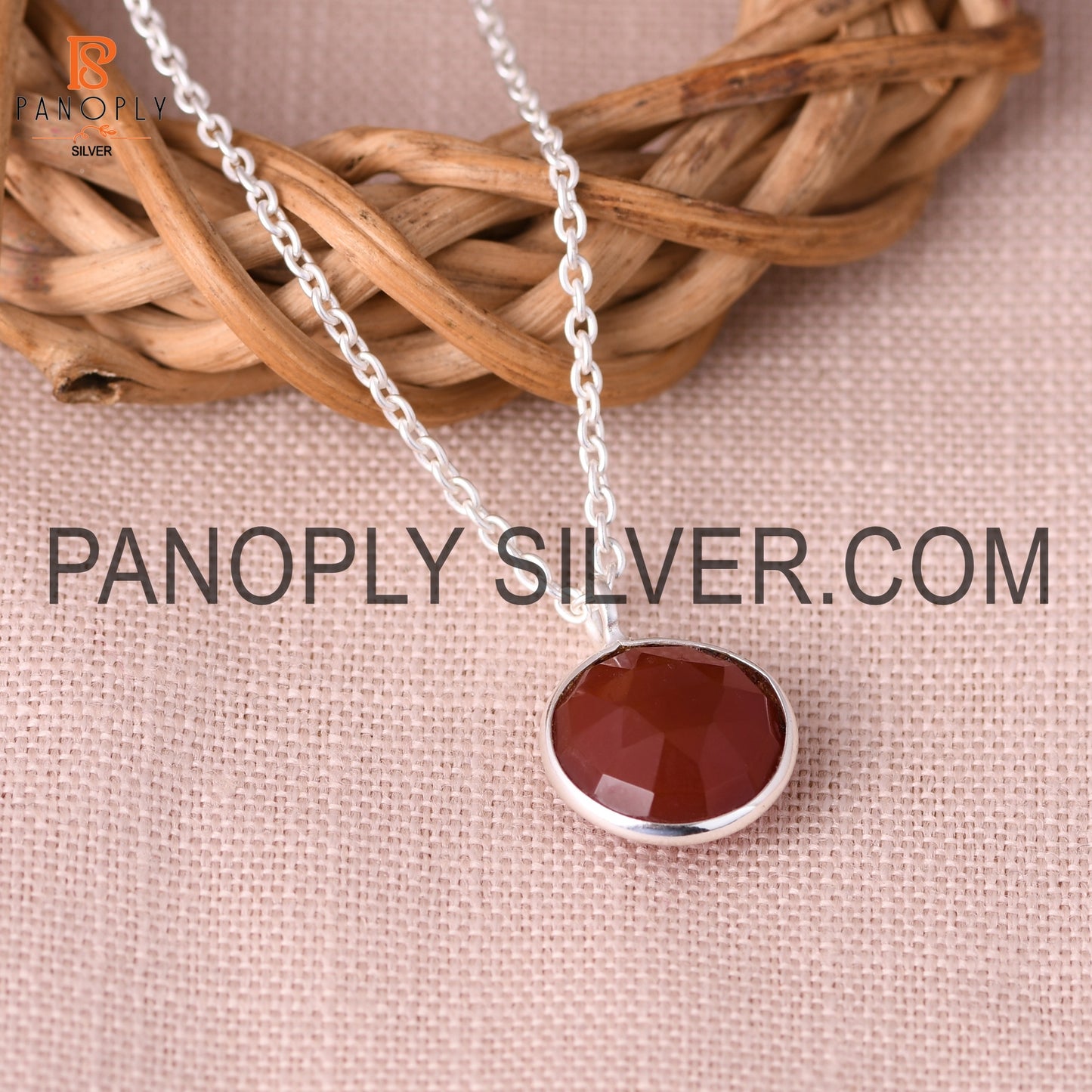 Red Onyx in 925 Silver Chain Size 16 Inch Pendant