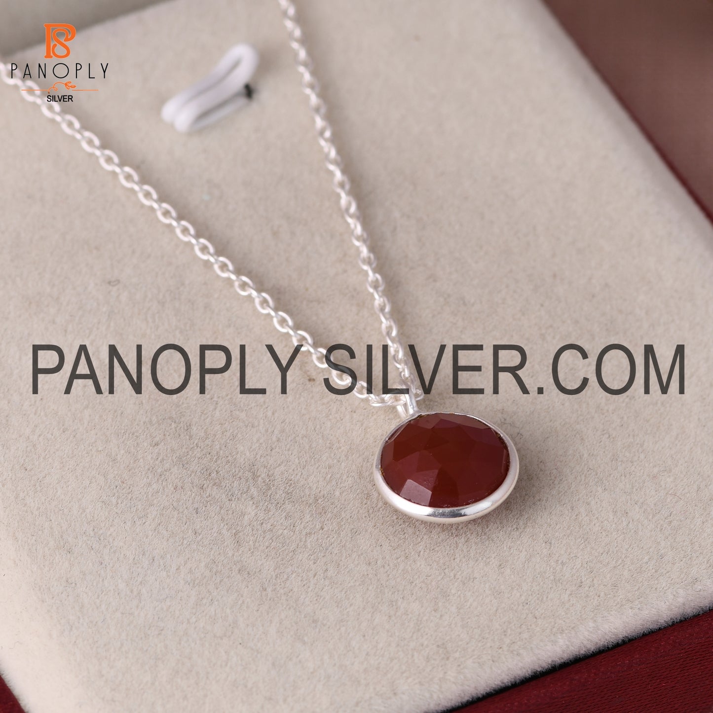 Red Onyx in 925 Silver Chain Size 16 Inch Pendant