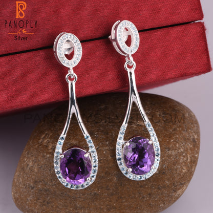 Blue Topaz Women Oval Amethyst Drop Dangle Earrings