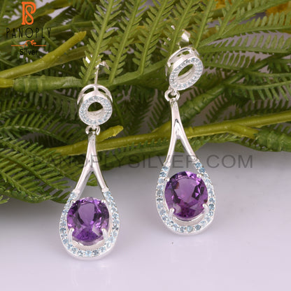 Blue Topaz Women Oval Amethyst Drop Dangle Earrings