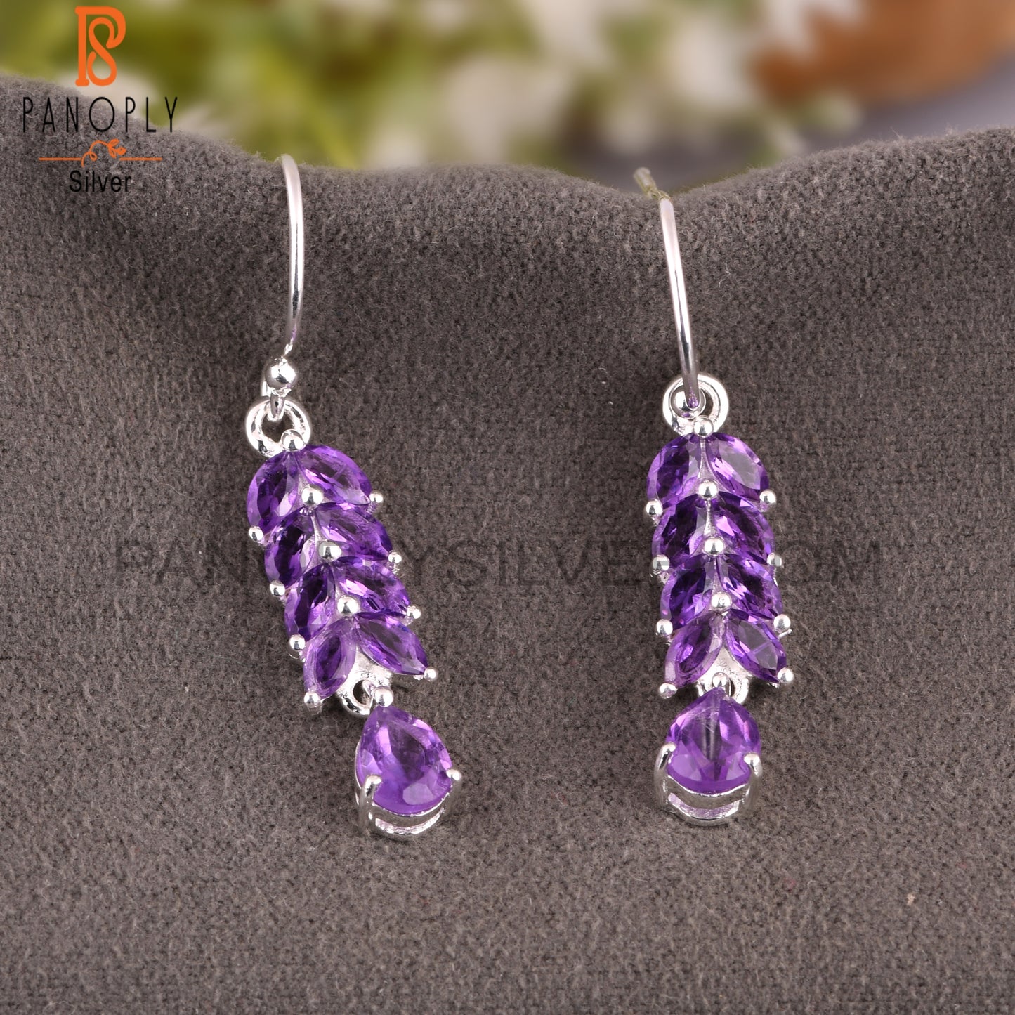 Marquise Cut Amethyst 925 Quality Leaf Dangle Earrings