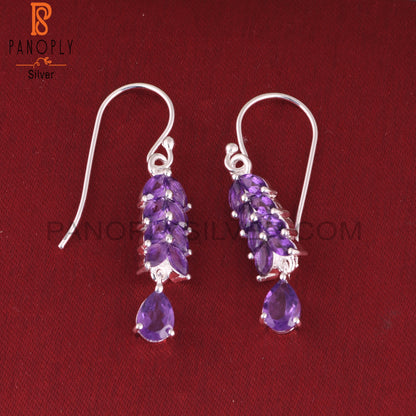Marquise Cut Amethyst 925 Quality Leaf Dangle Earrings