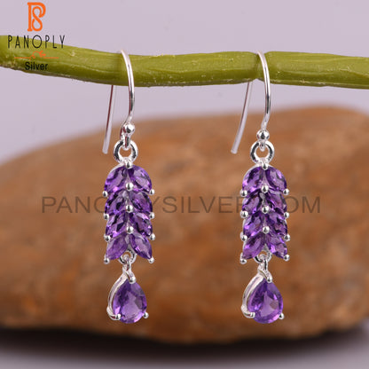 Marquise Cut Amethyst 925 Quality Leaf Dangle Earrings