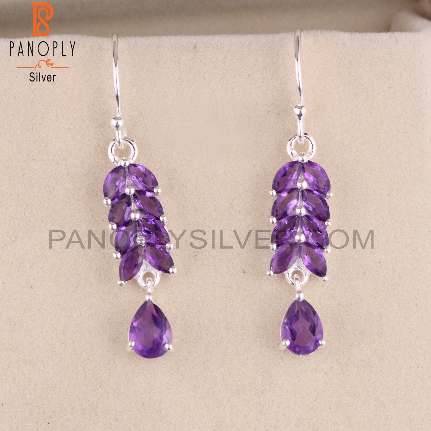 Marquise Cut Amethyst 925 Quality Leaf Dangle Earrings