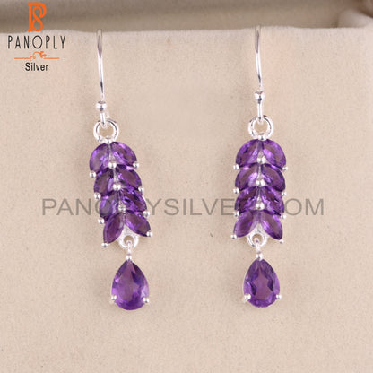 Marquise Cut Amethyst 925 Quality Leaf Dangle Earrings