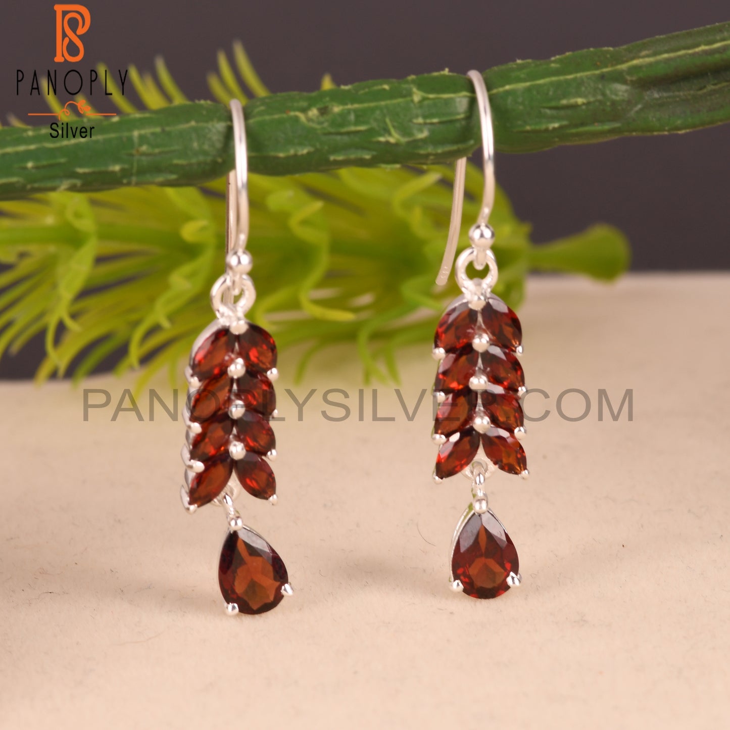 Garnet Genuine Leaf Stone Dangle Earrings