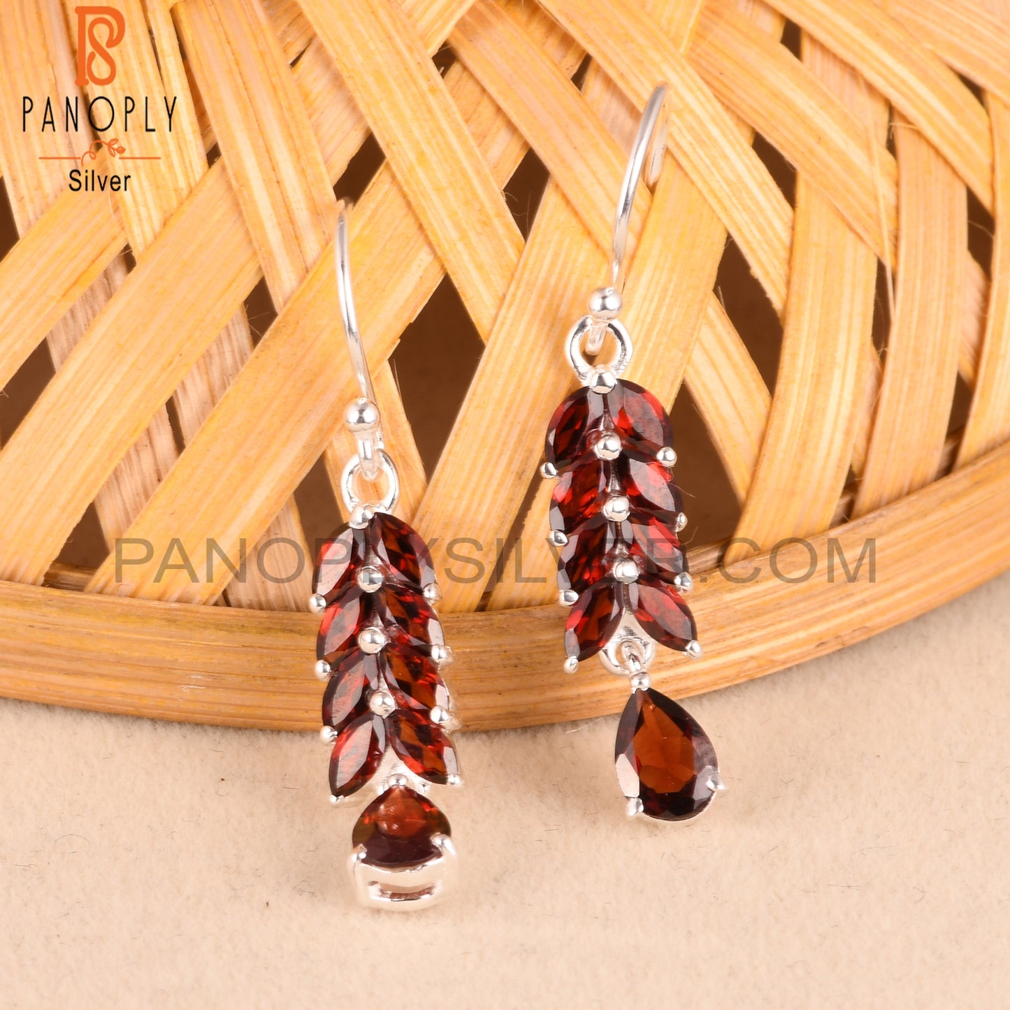 Garnet Genuine Leaf Stone Dangle Earrings