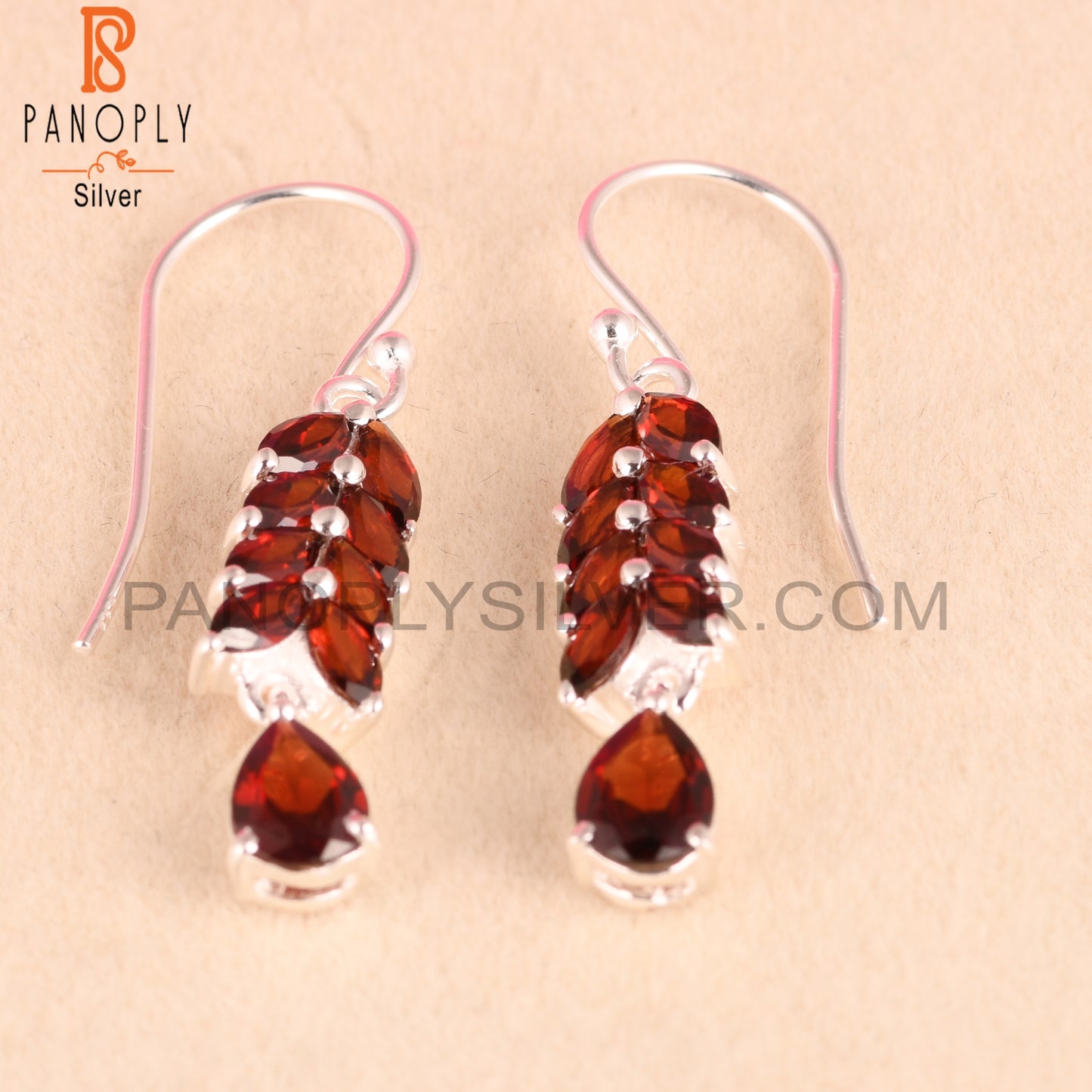 Garnet Genuine Leaf Stone Dangle Earrings