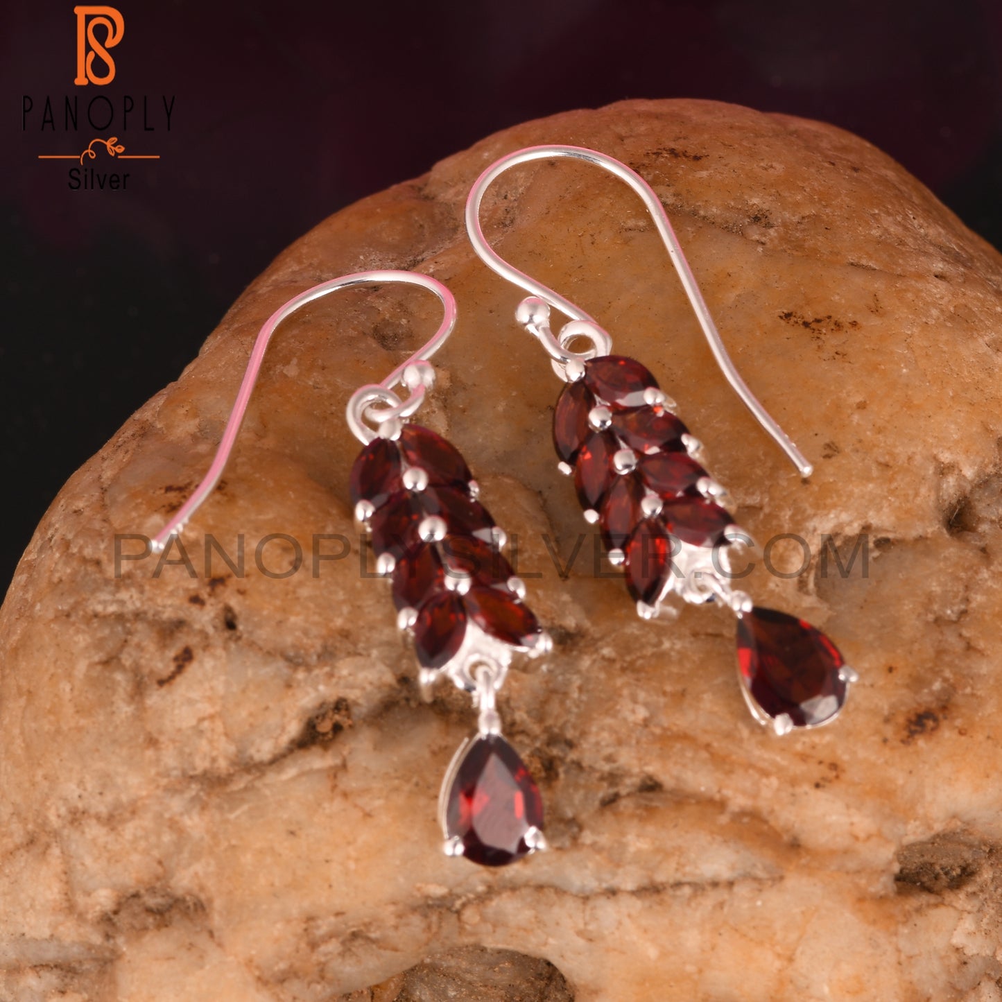 Garnet Genuine Leaf Stone Dangle Earrings