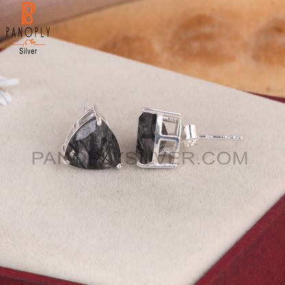 Black Rutile triangle Shape Stud Earrings