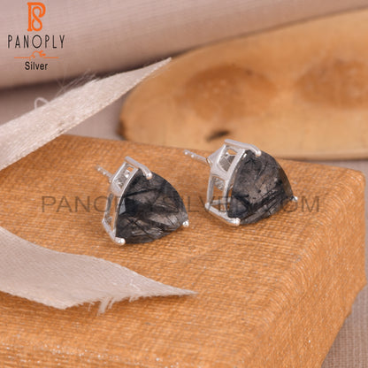 Black Rutile triangle Shape Stud Earrings