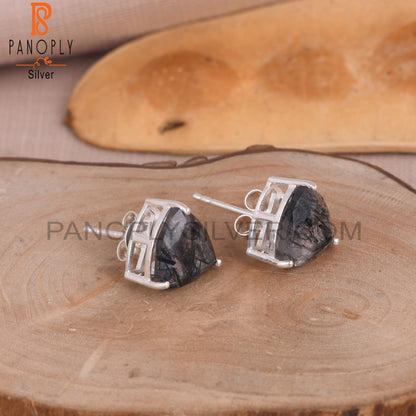 Black Rutile triangle Shape Stud Earrings