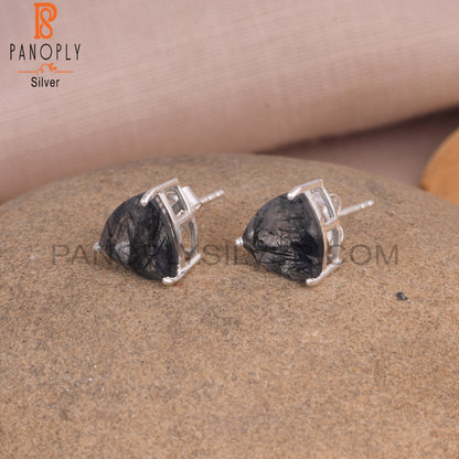 Black Rutile triangle Shape Stud Earrings