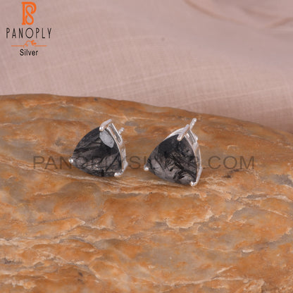 Black Rutile triangle Shape Stud Earrings