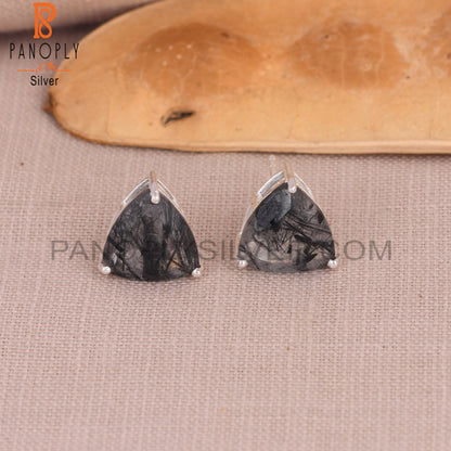 Black Rutile triangle Shape Stud Earrings