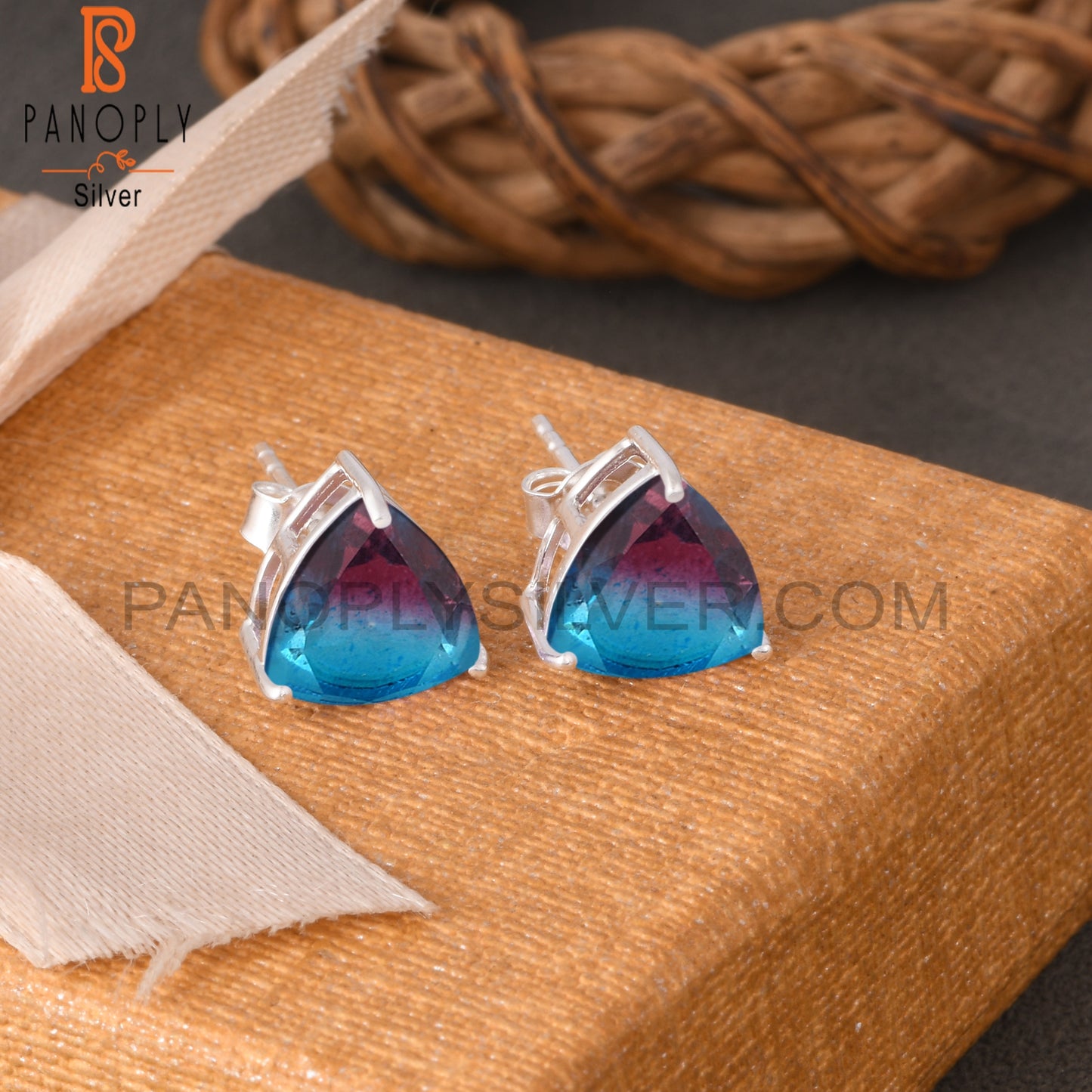 Triangle 925 Sterling Silver Color Change Stud Earrings