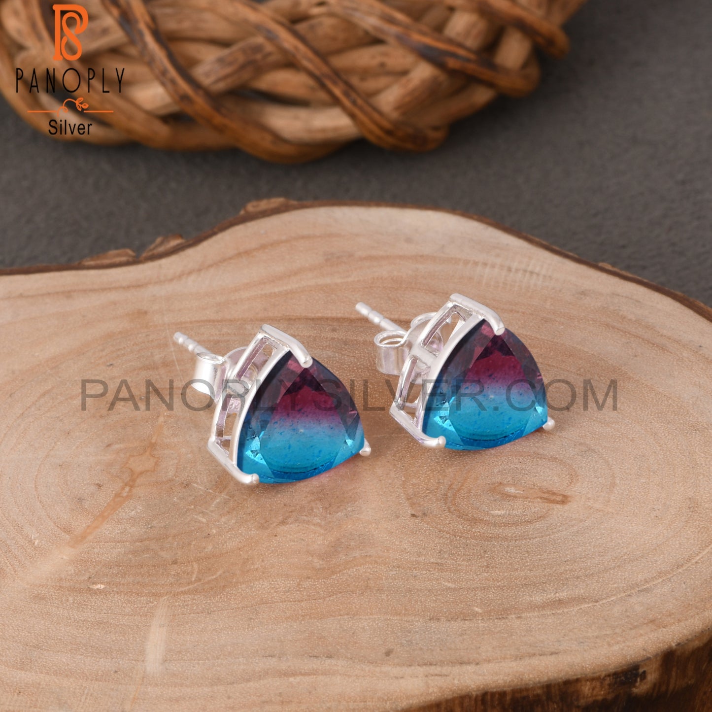Triangle 925 Sterling Silver Color Change Stud Earrings